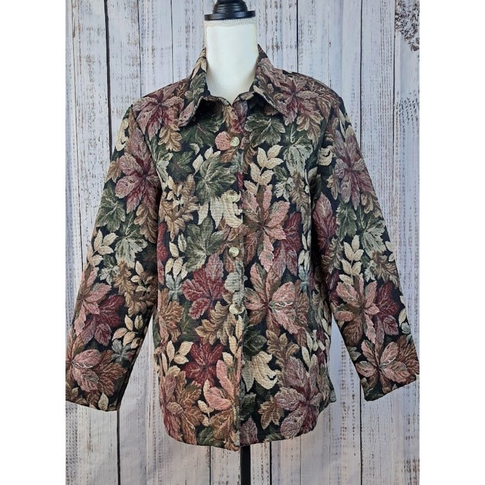 Vintage LEMON GRASS STUDIO L Tapestry Floral Leaf Print Blazer Jacket Pockets
